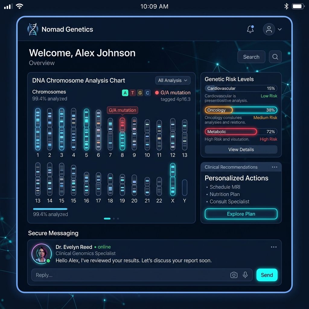 Pantalla de la app de Nomad Genetics